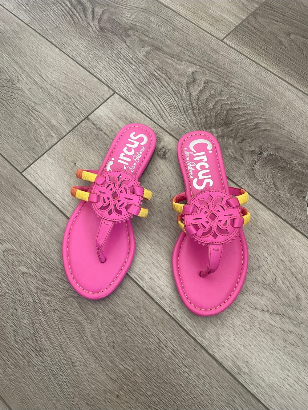 Circus by Sam Edelman Hot Pink Slide Sandals with Yellow Accents